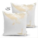 Çift Taraflı Beyaz Zeminde Gold Detaylı Dijital Baskılı Modern Süet Yastık Kırlent Kılıfı Realhomes