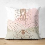 Çift Taraflı Fatma Ana Eli Motifli Dijital Baskılı Modern Süet Yastık Kırlent Kılıfı Realhomes