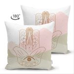 Çift Taraflı Fatma Ana Eli Motifli Dijital Baskılı Modern Süet Yastık Kırlent Kılıfı Realhomes