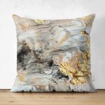 Çift Taraflı Gold Detaylı Soyut Çizimli Dijital Baskılı Modern Süet Yastık Kırlent Kılıfı Realhomes