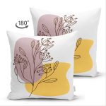 Çift Taraflı Sarı Pubra Renkli İnce Dal Motifli Dijital Baskılı Modern Süet Yastık Kırlent Kılıfı Realhomes