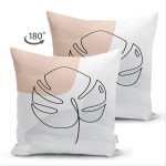 - Suet-K-7071-Gorsel2 - Realhomes  Çift Taraflı Pastel Renkli Zemin Üzerine Onedraw Yaprak Çizimli Modern Süet Yastık Kırlent Kılıfı Realhomes