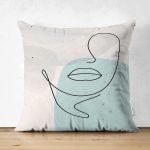 Çift Taraflı Soft Zeminde Renkli Bayan Silüet Çizimli Dijital Baskılı Modern Süet Kırlent Kılıfı Realhomes