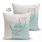 Çift Taraflı Soft Zeminde Renkli Bayan Silüet Çizimli Dijital Baskılı Modern Süet Kırlent Kılıfı Realhomes