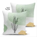 Çift Taraflı Soft Renkli Onedraw Yaprak Temalı Dijital Baskılı Modern Süet Yastık Kırlent Kılıfı Realhomes