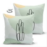 Çift Taraflı Soft Renkli Onedraw Çizimli Dijital Baskılı Modern Süet Yastık Kırlent Kılıfı Realhomes