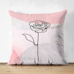 Çift Taraflı Pastel Renkli Onedraw Gül Resimli Dijital Baskılı Modern Süet Yastık Kırlent Kılıfı Realhomes