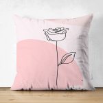 - Suet-K-7084-Gorsel1 - Realhomes Çift Taraflı Pastel Renkli Onedraw Gül Resimli Dijital Baskılı Modern Süet Yastık Kırlent Kılıfı Realhomes