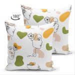 Çift Taraflı Beyaz Zemınde Bayan Desenli Dijital Baskılı Modern Süet Yastık Kırlent Kılıfı Realhomes