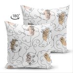 - Suet-K-7086-Gorsel2 - Realhomes Çift Taraflı Beyaz Zemınde Bayan Desenli Dijital Baskılı Modern Süet Yastık Kırlent Kılıfı Realhomes