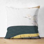 - Suet-K-7089-Gorsel1 - Realhomes Çift Taraflı Renkli Zeminde Leylek Desenli Dijital Baskılı Modern Süet Yastık Kırlent Kılıfı Realhomes