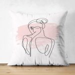 Çift Taraflı Beyaz Zeminde Bayan Desenli Dijital Baskılı Modern Süet Yastık Kırlent Kılıfı Realhomes