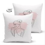 Çift Taraflı Beyaz Zeminde Bayan Desenli Dijital Baskılı Modern Süet Yastık Kırlent Kılıfı Realhomes