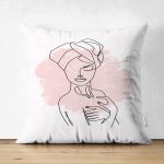 Çift Taraflı Beyaz Zeminde Bayan Desenli Dijital Baskılı Modern Süet Yastık Kırlent Kılıfı Realhomes