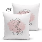 Çift Taraflı Beyaz Zeminde Bayan Desenli Dijital Baskılı Modern Süet Yastık Kırlent Kılıfı Realhomes