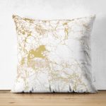 Çift Taraflı Mermer Gorunumlu Gold Detaylı Dijital Baskılı Modern Süet Yastık Kırlent Kılıfı Realhomes