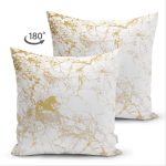 Çift Taraflı Mermer Gorunumlu Gold Detaylı Dijital Baskılı Modern Süet Yastık Kırlent Kılıfı Realhomes