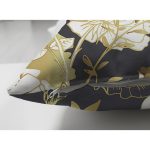 Çift Taraflı Sıyah Zeminli Gold Detaylı Gul Yaprakları Süet Yastık Kırlent Kılıfı Realhomes