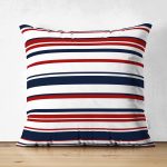 Çift Taraflı Beyaz Zemınde Renkli Cizgi Detaylı Dijital Baskılı Modern Süet Yastık Kırlent Kılıfı Realhomes