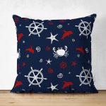 Çift Taraflı Lacivert Zeminli Renkli Yunus Desenli Dijital Baskılı Modern Süet Yastık Kırlent Kılıfı Realhomes