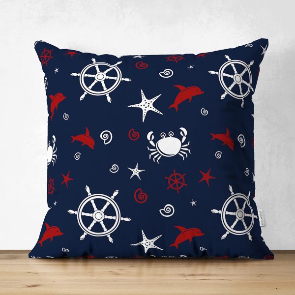 Çift Taraflı Lacivert Zeminli Beyaz Kartanesi Desenli Dijital Baskılı Modern Süet Kırlent Kılıfı Realhomes