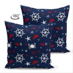 Çift Taraflı Lacivert Zeminli Renkli Yunus Desenli Dijital Baskılı Modern Süet Yastık Kırlent Kılıfı Realhomes