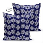 Çift Taraflı Lacivert Zeminli Beyaz Kartanesi Desenli Dijital Baskılı Modern Süet Kırlent Kılıfı Realhomes