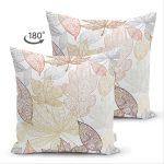 - Suet-K-7106-Gorsel2 - Realhomes Çift Taraflı Beyaz Zemınli Soft Renkli Yapraklı Dijital Baskılı Modern Süet Yastık Kırlent Kılıfı Realhomes