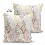 Çift Taraflı Beyaz Zemınli Soft Renkli Yapraklı Dijital Baskılı Modern Süet Yastık Kırlent Kılıfı Realhomes