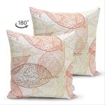 - Suet-K-7108-Gorsel2 - Realhomes Çift Taraflı Beyaz Zemınli Soft Renkli Yapraklı Dijital Baskılı Modern Süet Yastık Kırlent Kılıfı Realhomes