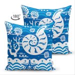 Çift Taraflı Mavi Zeminli Deniz Feneri Desenli Dijital Baskılı Modern Süet Yastık Kırlent Kılıfı Realhomes