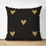 - Suet-K-7116-Gorsel1 - Realhomes Çift Taraflı Siyah Zeminde Gold Puantiyeli Dijital Baskılı Modern Süet Yastık Kırlent Kılıfı Realhomes