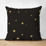 Çift Taraflı Gold Zeminde Yatay Sıyah Çizgili Dijital Baskılı Modern Süet Yastık Kırlent Kılıfı Realhomes