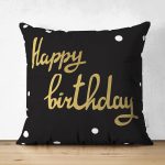 Çift Taraflı Siyah Zeminde Gold Yıldız Desenli Dijital Baskılı Modern Süet Yastık Kırlent Kılıfı Realhomes