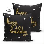 Çift Taraflı Siyah Zeminde Gold Yıldız Desenli Dijital Baskılı Modern Süet Yastık Kırlent Kılıfı Realhomes