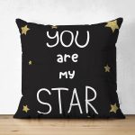 Çift Taraflı Gold Zeminde Kucuk Siyah Kalp Desenli Dijital Baskılı Modern Süet Yastık Kırlent Kılıfı Realhomes