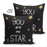 Çift Taraflı Gold Zeminde Kucuk Siyah Kalp Desenli Dijital Baskılı Modern Süet Yastık Kırlent Kılıfı Realhomes