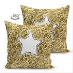 - Suet-K-7130-Gorsel2 - Realhomes Çift Taraflı Gold Zeminli Beyaz Yıldız Desenli Dijital Baskılı Modern Süet Yastık Kırlent Kılıfı Realhomes