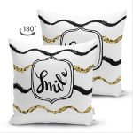 - Suet-K-7131-Gorsel2 - Realhomes Çift Taraflı Beyaz Zeminli Gold Detayli Smile Dijital Baskılı Modern Süet Yastık Kırlent Kılıfı Realhomes