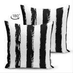 Çift Taraflı Beyaz Zeminli Siyah Renkli Çizgi Dijital Baskılı Modern Süet Yastık Kırlent Kılıfı Realhomes