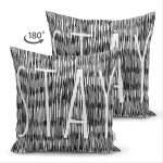 Çift Taraflı Siyah Beyaz Zeminli Onedraw Çizimli Stay Yazılı Modern Süet Yastık Kırlent Kılıfı Realhomes