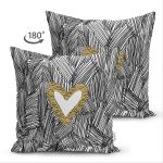 Çift Taraflı Siyah Onedraw Çizimli Gold Renkli Kalp Desenli Modern Süet Yastık Kırlent Kılıfı Realhomes
