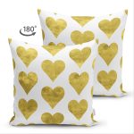- Suet-K-7138-Gorsel2 - Realhomes Çift Taraflı Beyaz Zeminli Gold Renkli Kalp Desenli Dijital Baskılı Modern Süet Kırlent Kılıfı Realhomes