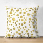 Çift Taraflı Beyaz Zemin Üzerinde Gold Renkli Puantiye Desenli Modern Süet Yastık Kırlent Kılıfı Realhomes