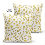 Çift Taraflı Beyaz Zemin Üzerinde Gold Renkli Puantiye Desenli Modern Süet Yastık Kırlent Kılıfı Realhomes