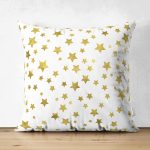 - Suet-K-7141-Gorsel1 - Realhomes  Çift Taraflı Beyaz Zeminli Gold Renkli Çoklu Yıldız Detayli Modern Süet Yastık Kırlent Kılıfı Realhomes