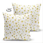 - Suet-K-7141-Gorsel2 - Realhomes  Çift Taraflı Beyaz Zeminli Gold Renkli Çoklu Yıldız Detayli Modern Süet Yastık Kırlent Kılıfı Realhomes