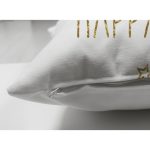 Çift Taraflı Beyaz Zeminde Gold Renkli Çan Desenli Dijital Baskılı Modern Süet Yastık Kırlent Kılıfı Realhomes