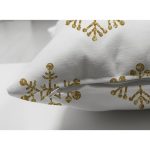 Çift Taraflı Beyaz Zeminde Gold Renkli Kar Tanesi Desenli Dijital Baskılı Modern Süet Kırlent Kılıfı Realhomes