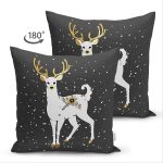 Çift Taraflı Siyah Zeminnde Geyik Desenli Dijital Baskılı Modern Süet Yastık Kırlent Kılıfı Realhomes